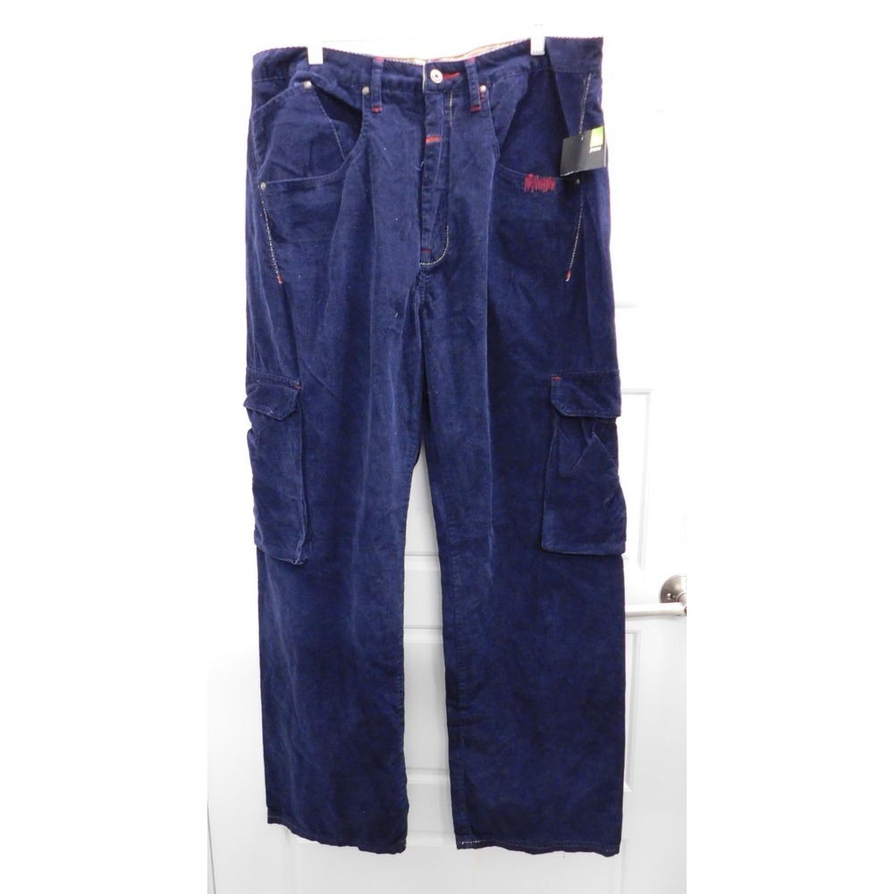 Marithe Francois Girbaud Backixs Cargo Peacoat Blue Corduroy Jeans‎ sz 36 M NWT